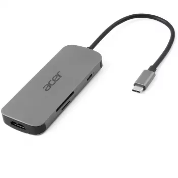 Acer HP.DSCAB.018 7-in-1 USB-C Dongle, 3x USB-A 5 Gb/s, HDMI 4K 60Hz, SD/microSD, 100W PD, Silver