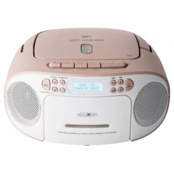 Portable boombox Reflexion RCR2260DAB — white/pink, DAB+ digital radio, battery and mains operation