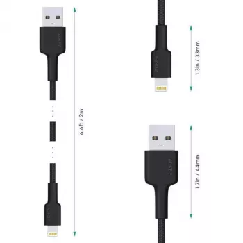 AUKEY CB-AL05 Lightning to USB-A MFi Nylon Cable, 2 m, Black
