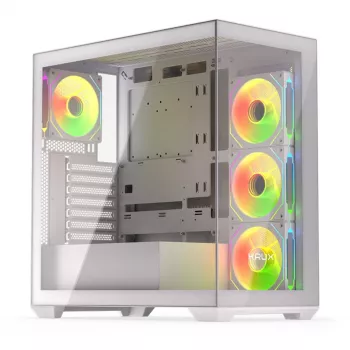KRUX Exo Midi Tower PC case, ATX/micro-ATX/mini-ITX, 2x tempered glass, USB-C, 4x 120 mm fans, 2x 3.5 inch + 2x 2.5 inch bays, GPU up to 40.5 cm, White