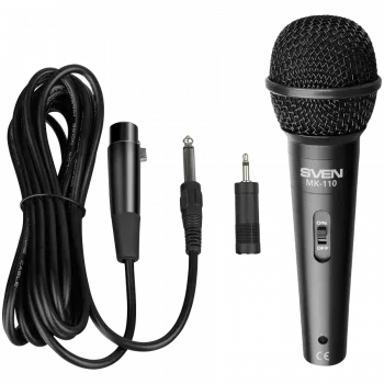 Microphone SVEN MK-110 (wired, dynamic, metal, cable 4.0m, 6.3 / 3.5 mm jack, black)