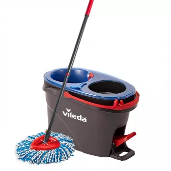 Vileda H2PrO Spin Mop Set, rotary mop with two-tank system and telescopic handle, microfibre, black/red/blue