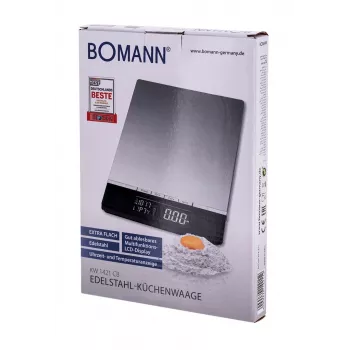 Bomann KW 1421 CB kitchen scale, LCD display, stainless steel, 160 x 230 x 18 mm, AAA, Black (614211)