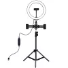 LED Ring Light 26cm with Tripod Stand up to 1.1m and 3 Phone Holders, USB
