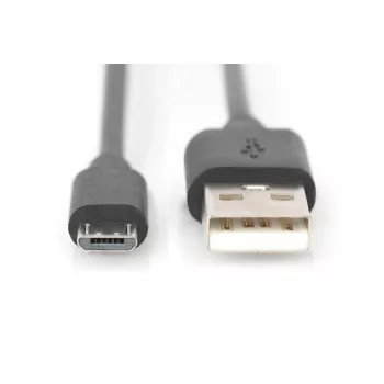 Assmann USB összekötő kábel, Type-A–Micro B, M/M, 1,0 m, USB 2.0 kompatibilis, UL, fekete (AK-300127-010-S)