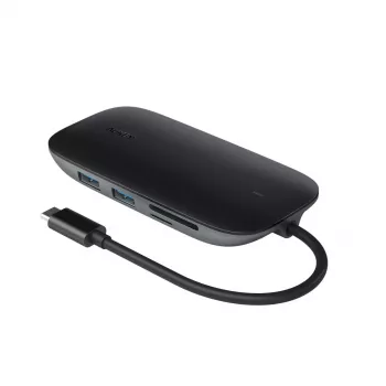 AUKEY CB-C71 8-in-1 USB-C hub, 3x USB-A 3.0, HDMI 4K@30Hz, Gigabit RJ45, SD/microSD, USB-C PD 100W, 0.15 m cable, aluminium, black