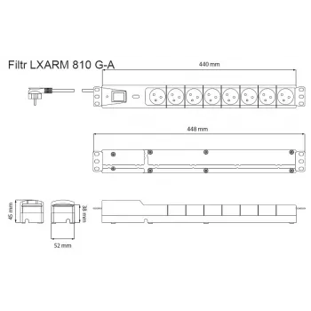 Surge Protector Power Strip LXARM810, 8x 230V, 5m, Black
