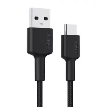 Aukey CB-CA2 OEM USB-C to USB-A Cable, Nylon Braided, 2 m, Black
