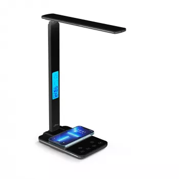 Media-Tech MT222K Leditou LED Desk Lamp, 4W, Qi Wireless Charger, Clock, Black