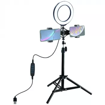 LED Ring Light 16cm with Tripod Stand up to 70cm and Dual Phone Holder, USB