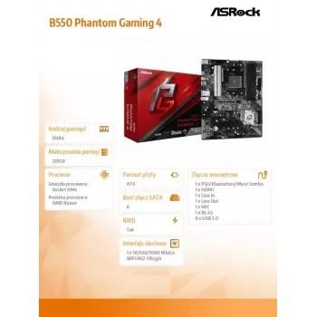 ASRock B550 Phantom Gaming 4 AMD B550 AM4 foglalat ATX