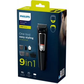 Multigroomer trimmer Philips MULTIGROOM Series 3000 9-in-1 MG3740/15 — NiMH battery, 60 min runtime, stainless steel blades, 9 combs, black