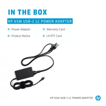HP 65W USB-C LC Power Adapter, Laptop, Indoor, 65 W, AC-to-DC, HP, Business