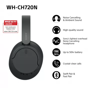 Sony WH-CH720N Wireless Noise Cancelling Headphones, black (WHCH720NB.CE7)
