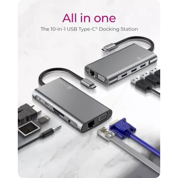 ICY BOX IB-DK4040-CPD vezetékes USB 3.2 Gen 1 (3.1 Gen 1) Type-C, antracit, fekete