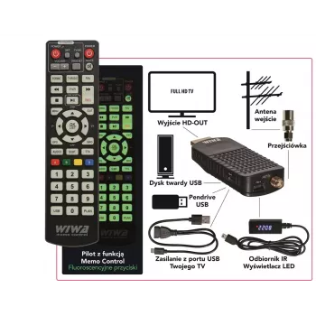 WIWA H.265 MINI DVB-T/DVB-T2 Receiver, H.265/HEVC, Full HD 1080p, HDMI, mini USB, PVR, Black