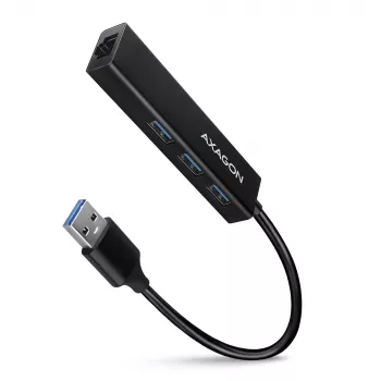 Axagon HMA-GL3A többportos hub USB 3.0 Type A Gbit-LAN 3x USB-A microSD vezetékes USB 3.2 Gen 1 (3.1 Gen 1) Type-A fekete