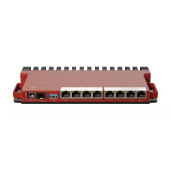 Wired router MikroTik L009UiGS-RM — 8x RJ-45, 2.5 Gigabit Ethernet, 1x SFP, 1x USB, 800 MHz CPU, 512 MB RAM, red
