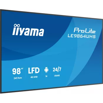 iiyama LE9864UHS-B1AG Signage Display Digital signage flat panel 2.49 m (98 inch) Wi-Fi 500 cd/m² 4K Ultra HD Black Built-in processor Android 24/7