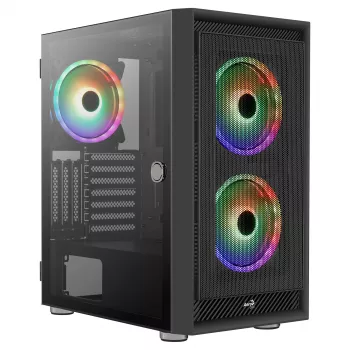 AeroCool Graphite v3 (Graphite-G-BK-v3) ACCM-PB24133.11 Midi Tower Case, ATX/MicroATX/Mini-ITX, Tempered Glass Side Panel, No PSU, Black