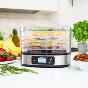 MPM MSG-12 Food Dehydrator, 5 Trays, 380 W, 35–75 °C, 0.5–36 h Timer, Stainless Steel Housing