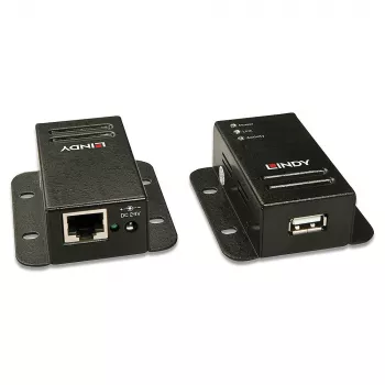Lindy 50m USB 2.0 Cat.6 Extender, Network transmitter & receiver, 50 m, 480 Mbit/s, Cat5, Cat5e, Cat6, NS1021, Black