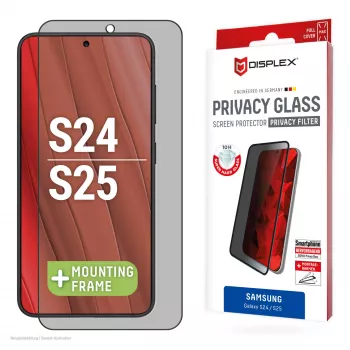 Displex képernyővédő fólia (10H) Samsung Galaxy S24/S25, Eco rögzítőkeret, adatvédelmi szűrő