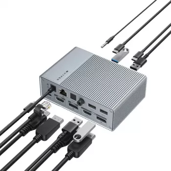 HyperDrive GEN2 HDG215-EUZ 15-in-1 USB-C Docking Station, 2x HDMI, 2x DisplayPort, 100W Power Delivery, Silver