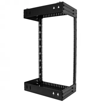 StarTech.com 18U 19 inch fali hálózati rack – állítható mélység 12-20 inch, 2 oszlopos nyitott keretes szerverterem rack AV/adat/IT-kommunikáció/számítógépes eszközök/switch számára ketrecanyákkal és csavarokkal