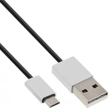 InLine Micro-USB 2.0 kábel, USB Type-A / Micro-B M/M, fekete/alu, rugalmas, 1 m