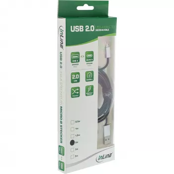 InLine Micro-USB 2.0 kábel, USB Type-A / Micro-B M/M, fekete/alu, rugalmas, 1 m