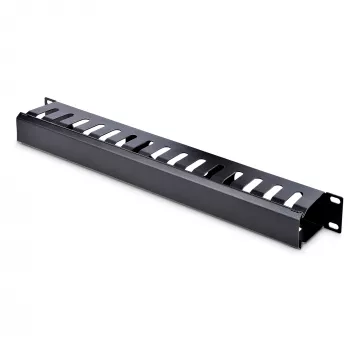 StarTech.com vízszintes 1U szerverrack kábelmenedzsment-ujjcsatorna fedéllel – 19 inch hálózati rack kábelcsatorna-burkolópanel – résselt kábelcsatorna