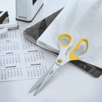 Leitz WOW Titanium Office Scissors 205 mm, Adult, Straight cut, Single, White, Yellow, Stainless steel, Office scissors