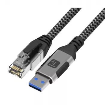 Techly ICOC-U3A-RJ45-020 USB 3.0 Type-A to Gigabit Ethernet Adapter Cable, 2 m, Black/Silver