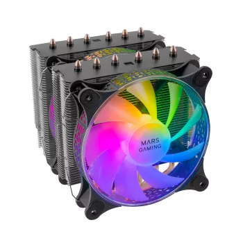 Mars Gaming MCPU-XT Black CPU Heatsink Dual Tower Cooling 6 HCT Heatpipes TDP 300W 2 ARGB PWM 12cm Fans