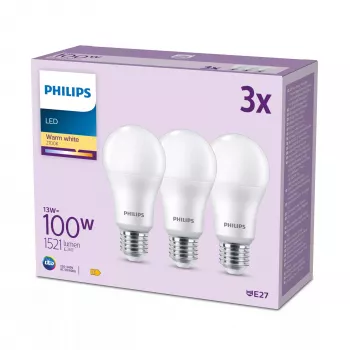 Philips Bulb 100W A65 E27 x3, 13 W, 100 W, E27, 1521 lm, 15000 h, Warm white