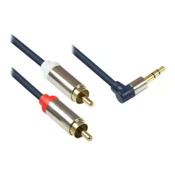 Audió csatlakozókábel High-Quality 3,5 mm, jobbra hajlított jack dugó 2x RCA dugóra, teljes fémház, sötétkék, 3 m, Good Connections (GC-M0066