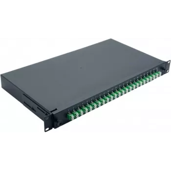 Helos 375555 19 inch optikai szálas hegesztődoboz, 24x LC/APC Duplex OS2, hegesztésre kész, fekete