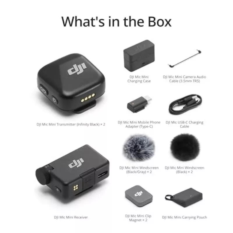 DJI Mic Mini (2 TX + 1 RX + töltőtok) vezeték nélküli mikrofonkészlet - sötétszürke