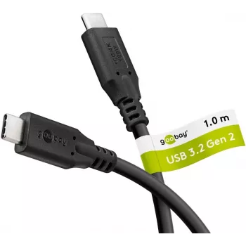 USB-C – USB-C kábel 3.2 Gen2, 10 Gbit/s, 1m, fekete, Power Delivery 3.0, 100W, 4K, 60Hz
