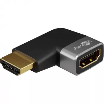 Goobay 72010 HDMI-szögadapter 90° vízszintes, 8K 60 Hz, aranyozott, fekete/ezüst