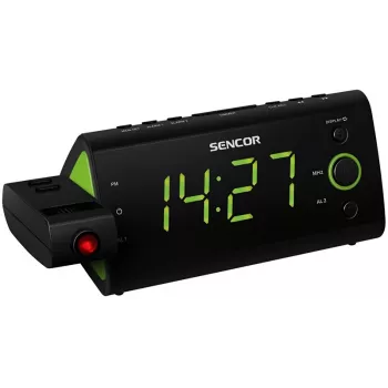Sencor SRC 330GN rádiós ébresztőóra idővetítéssel, URH-rádió, LED-kijelző, zöld/fekete