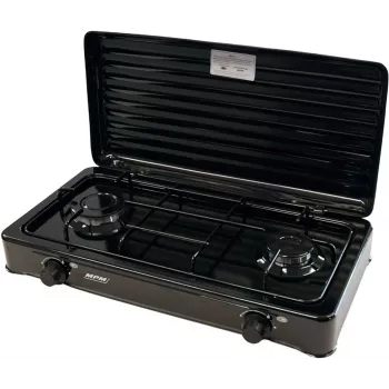 Mpm Kn-02/1kb portable gas cooker Camping 2 burners enamelled grid protective lid standard G30-37 Mbar black