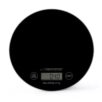 Esperanza EKS003K konyhai mérleg fekete, sík felület, kerek, elektronikus konyhai mérleg
