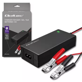 Qoltec automatikus akkumulátortöltő AGM GEL STD | egyenirányító 12 V | 2 A | 24 W | LED | kábel 1,8 m