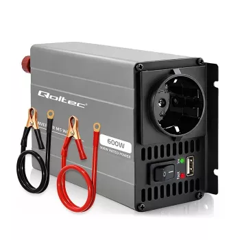 Qoltec MS Wave Power inverter 12V-ról 230V-ra 300/600W USB kompatibilis LiFePO4 GEL AGM-mel