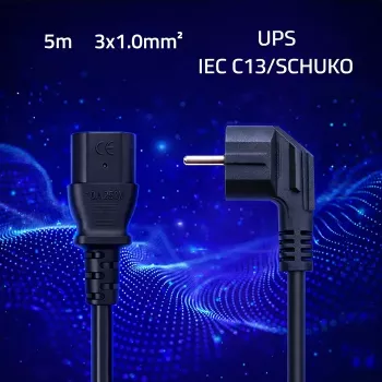QOLTEC tápkábel SCHUKO CEE szögletes dugó IEC C13 5 m fekete