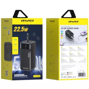 AWEI PA-106 Power Bank 50000mAh 22.5W PD 3xUSB-C fekete