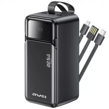 AWEI PA-107 Power Bank 50000mAh 22.5W PD 3xUSB fekete