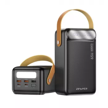 AWEI PA-82 Power Bank 60000mAh 65W PD 2xUSB-A/USB-C fekete